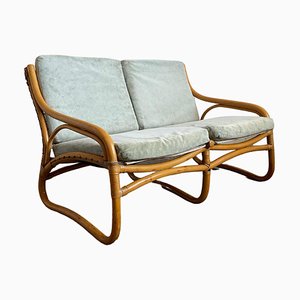 Sofá de dos plazas escandinavo vintage de bambú, años 70