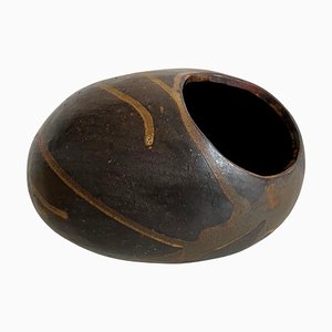 Abstract Biomorphic Studio Pottery Drip Glaze Round Vase in Stoneware, Signed