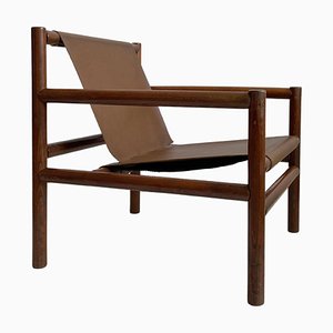 Butaca Mid-Century moderna de madera con asientos de cuero sintético de Stol Kamnik, años 70