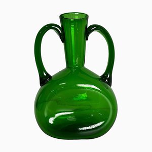 Large Mid-Century Scandinavian Emerald Green Blown Glass Vase, 1960s / 70s