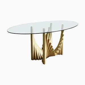 Brutalist Sculptural Dining Table in Travertine & Glass, 1970s