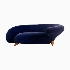 Postmodern Sculptural Blue Velvet Sofa in Curved Asymmetrical Form