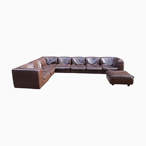 Sofá modular de cuero marrón oscuro de Tito Agnoli para Arflex, Italy, 1970. Juego de 8