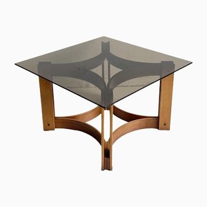 Scandinavian Modern Sculptural Coffee Table in Bentwood & Smoked Glass, 1970s