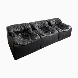 Canapé Modulable Scandinave en Faux Cuir Noir de Beka, 1970s, Set de 3