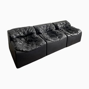 Scandinavian Modern Black Faux Leather Modular Sofa from Beka, 1970s, Set of 3