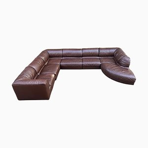 Brown Leather Sectional Sofa by Laauser in De Sede Style, 1970s, Set of 7