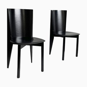 Italian Postmodern Black Wood & Leather Dining Chairs from Calligaris, 1980s, Set of 2