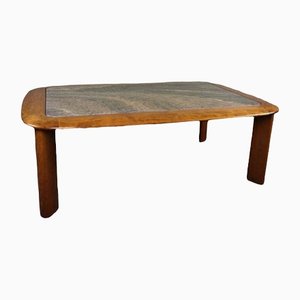 Mid-Century Wooden Coffee Table with Marble Top