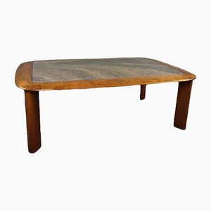 Table Basse Mid-Century en Bois avec Plateau en Marbre