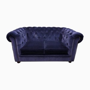 Blaues Samt Sofa im Chesterfield Stil