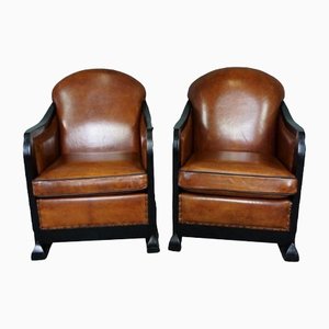 Art Deco Sheep Leather Armchairs, Set of 2