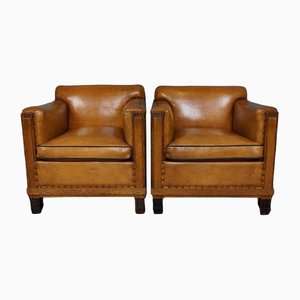 Amsterdam School Leather Armchairs, Set of 2