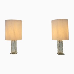 Ice Glass Lamps with Fabric Shade, 1970s, Set of 2