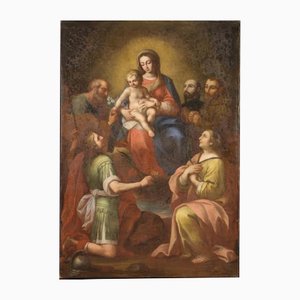 Italian Madonna & Saints Painting, 18th-Century, Oil on Canvas, Framed