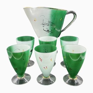 Brocca e bicchieri in stile veneziano, set di 7