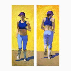 Renato Criscuolo, Jogging/Return Jogging, Italy, Late 2000s, Oil on Canvas, Set of 2