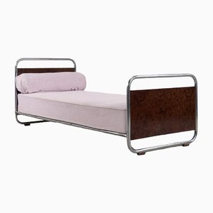 Letto Bauhaus vintage Art Déco in legno e acciaio tubolare, anni '20