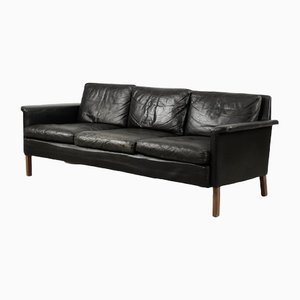 Mid-Century Modern Danish Black Leather 3-Seat Sofa from Mio, 1960s