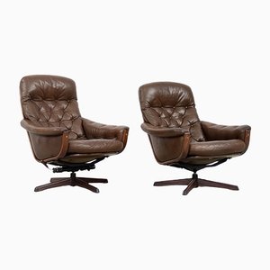 Mid-Century Modern Scandinavian Brown Leather Swivel Chairs from Göte Möbler, 1960s, Set of 2