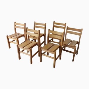 Vintage Solid Pine Chairs, 1960s, Set of 6