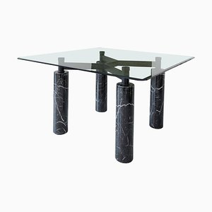 Large Vintage Italian Square Dining Table in Glass Marble & Metal