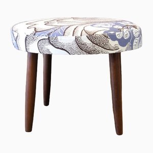 Round Danish Footstool with Rox & Fix Upholstery by Josef Frank for Svenskt Tenn