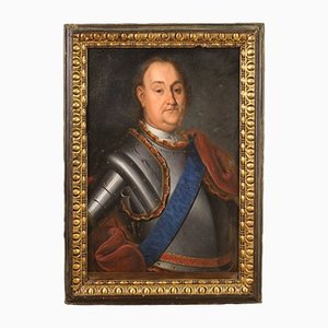 Retrato de un hombre con armadura, siglo XVIII, óleo sobre lienzo, enmarcado