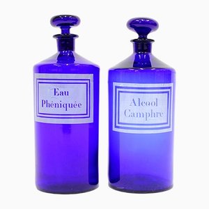 Early 20th Century French Cobalt Blue Apothecary Bottles, Set of 2