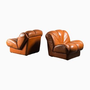 Vintae Brown Leather Armchairs, Set of 2