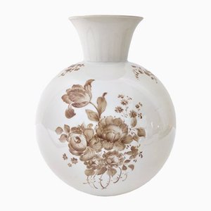 Vintage Ivory Ceramic Vase with Brown Floral Details from Rosenthal, Italy