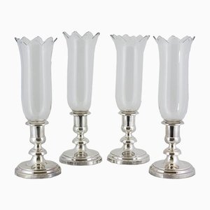 Candleholders in Silver Metal & Crystal by Christofle & Baccarat, Set of 4