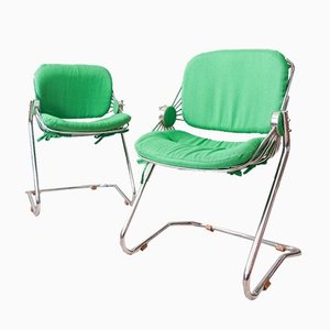 Italienische Esszimmerstühle aus Chromstahlrohr, 1970er, 2er Set