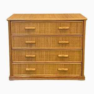 Wicker & Bamboo Chest of Drawers, 1980s