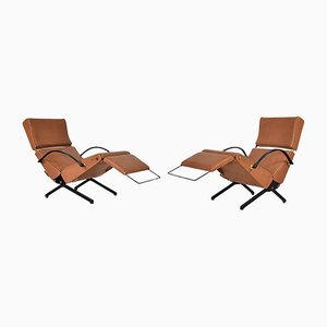 P40 Lounge Chairs in Cognac Leather by Osvaldo Borsani for Tecno, 1960s, Set of 2