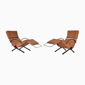 Set of P40 Lounge Chairs in Cognac Leather by Osvaldo Borsani for Tecno, 1960s