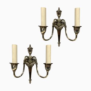 French Silver-Plated Twin Branch Wall Lights, Set of 2