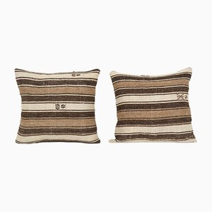 Turkish Kilim Square Anatolian Cushion Covers, Set of 2