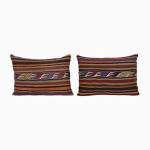 Handmade Red Wool Organic Kilim Cushion Covers, Set of 2