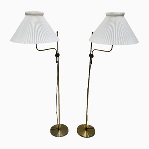 Danish Brass Floor Lamps with Le Klint Lampshade, Set of 2