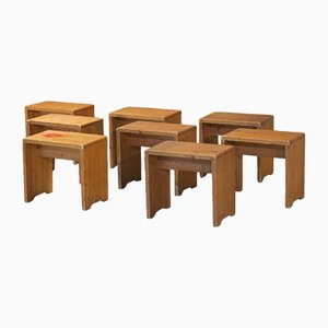 Tabourets Les Arcs 1600 par Charlotte Perriand, Set de 8