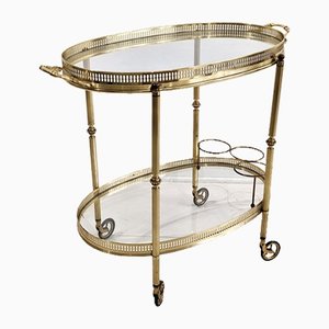 Gilded Metal Bar Cart with Glass Trays