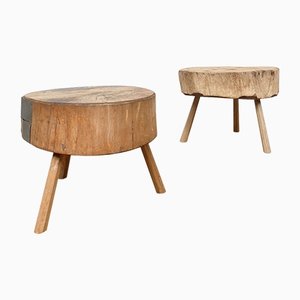 Vintage Primitive Wooden Tables, Set of 2