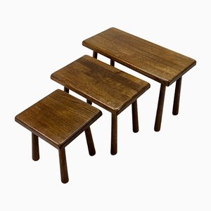 Tables Gigognes Modernistes en Chêne, 1960s, Set de 3