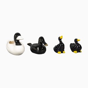Canards en Porcelaine Noir et Blanc, 1970s, Set de 4