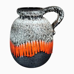 German Fat Lava Style Colored and Glazed Ceramic Pitcher with Handle