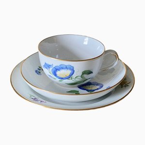 Handbemaltes Vintage Porzellan Teetasse & Untertasse Set von Meissen, 3er Set