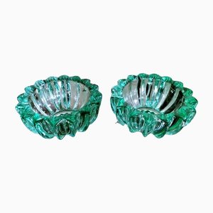 Art Deco Green Molded Glass Bowls by Pierre Davesn, Set of 2