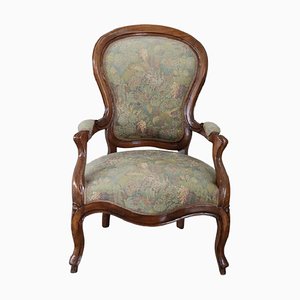 Antique Sold Walnut Armchair, 1850s