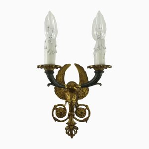 Feuervergoldete Empire Wandlampe mit Kerzenständer, 1900er